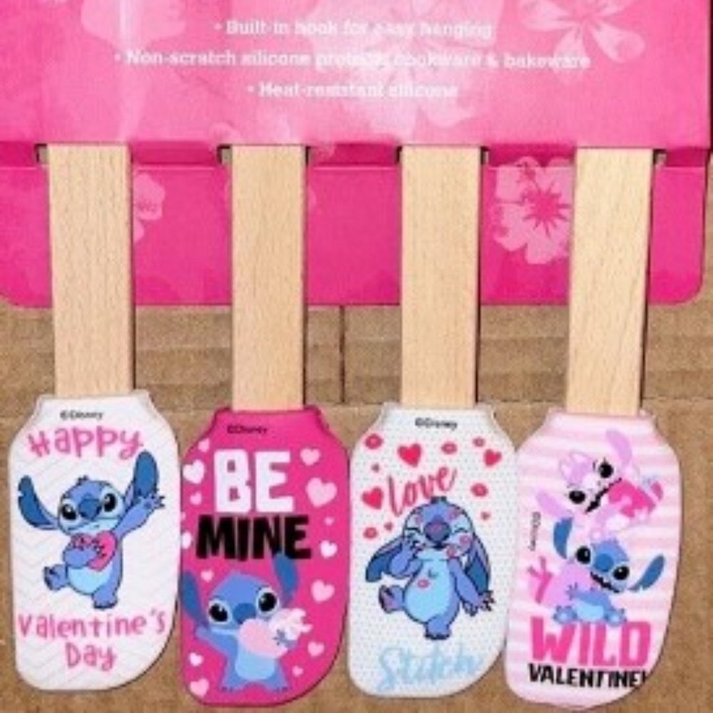 DISNEY LILO AND STITCH VALENTINE'S DAY 4 PACK Mini SPATULA SET NEW